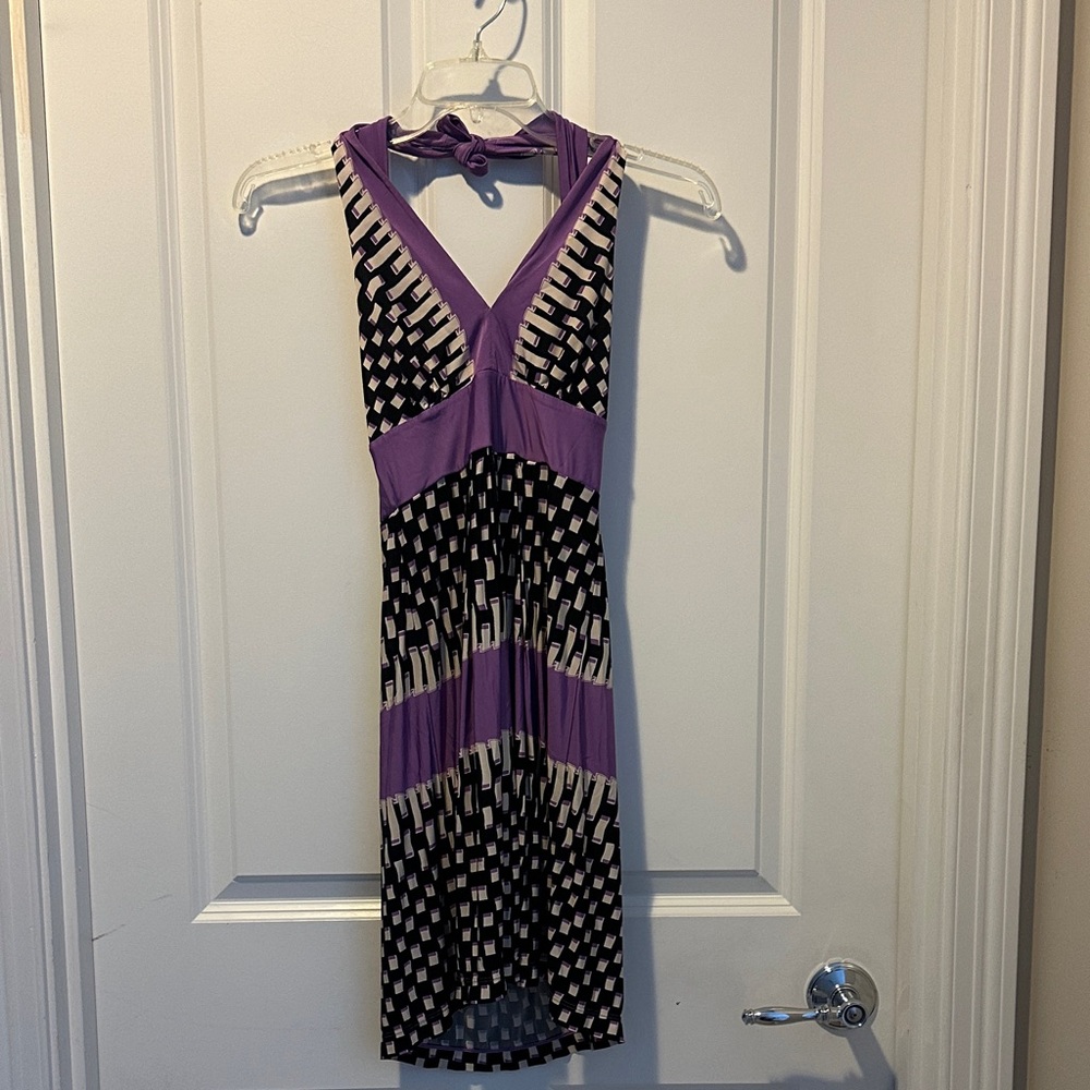 BCBGMaxAzria Purple and Black Backless Dress